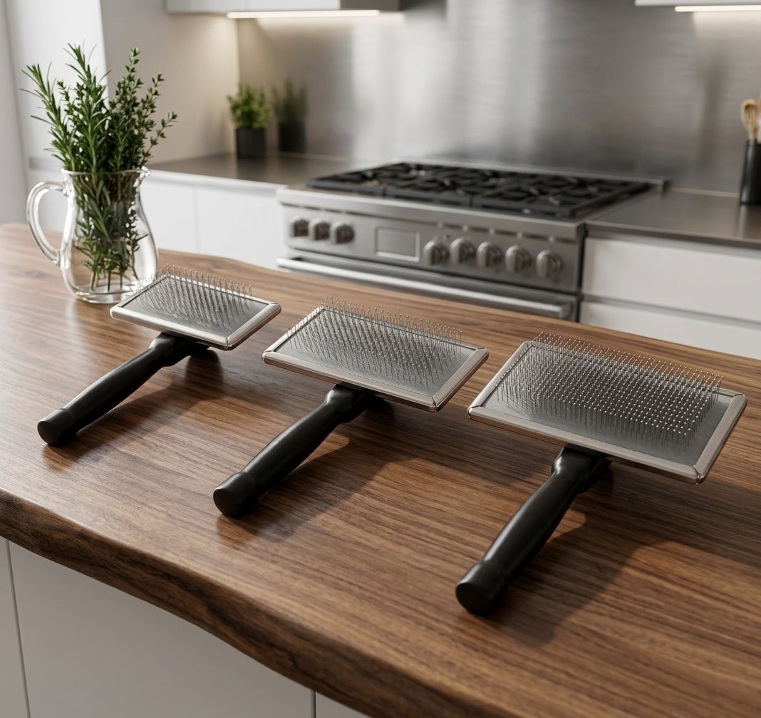 Les trois tailles M, L et XL de la brosse à picots côte à côte (vendue à l'unité)