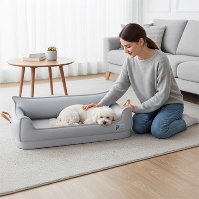 canapé gris pour chien 