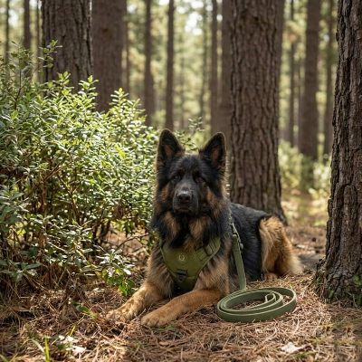 chien harnais a en pause