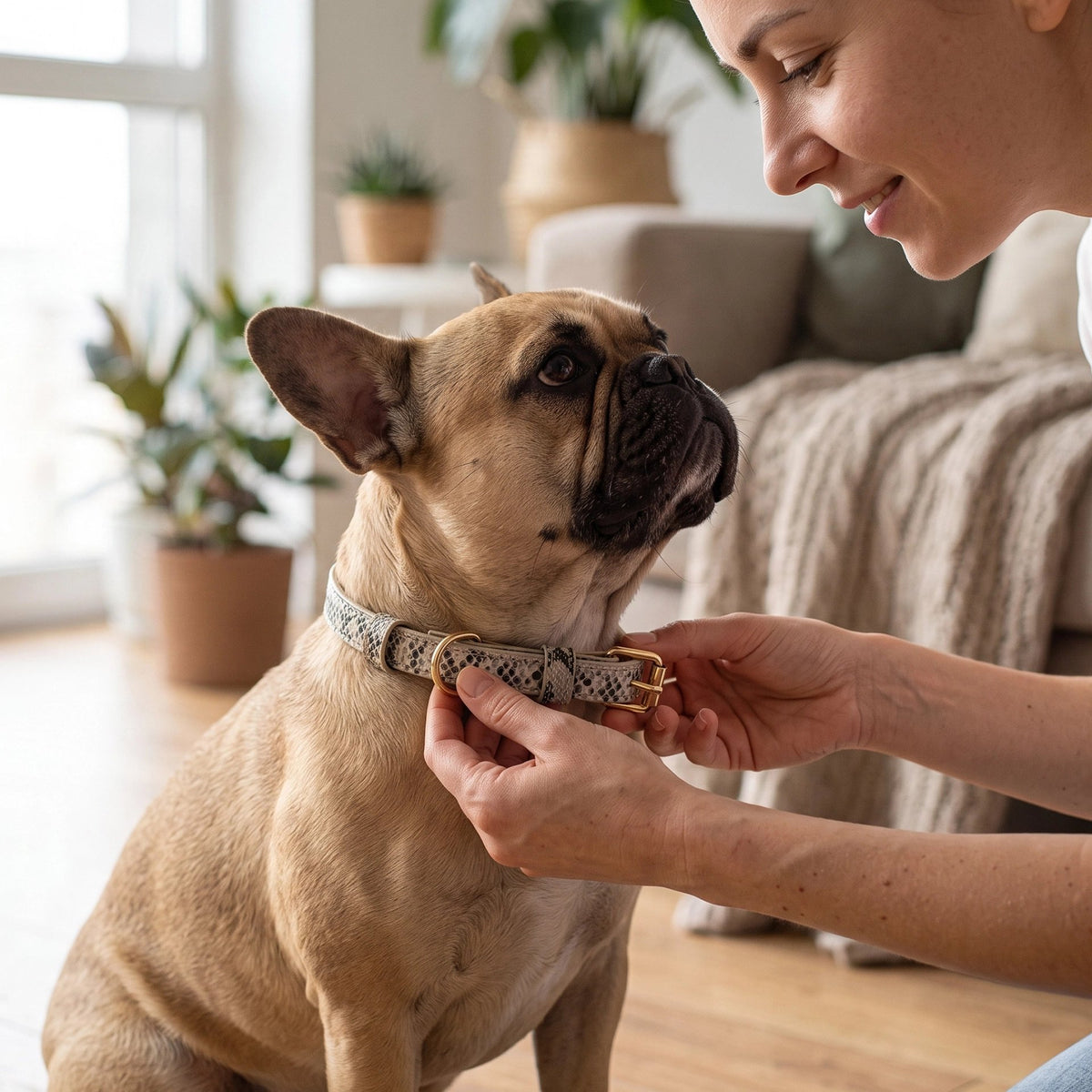 Collier chien motif léopard avec boucle dorée
