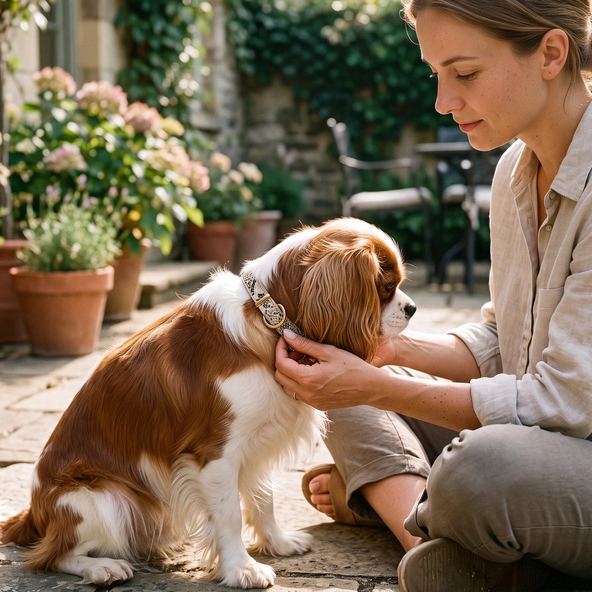 Collier chien léopard anneau métallique doré