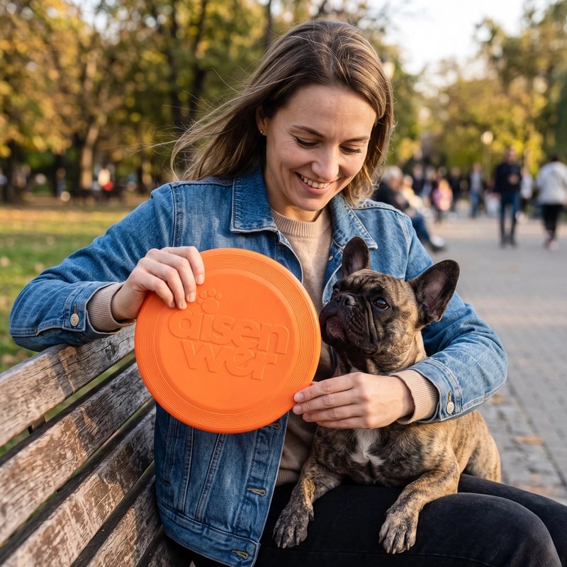 Femme jouant au frisbee avec son chien au parc