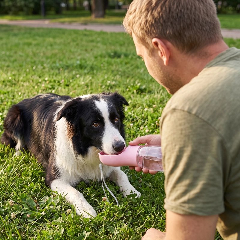 Gourde pour chien coloris gris et rose
