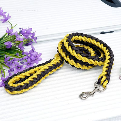 Laisse pour chien tressée jaune et noir avec mousqueton en métal