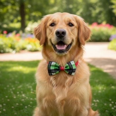 noeud papillon avec motif vert noir blanc chien 