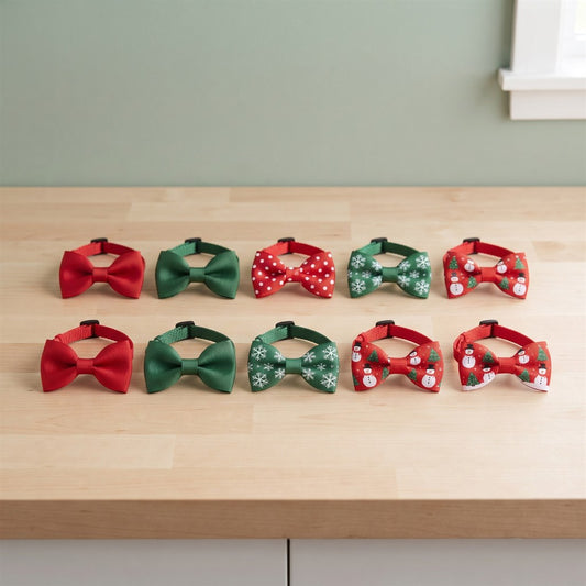 Nœud papillon de Noël pour chien, lot de 10 : rouges, verts, à pois, à flocons et à bonshommes de neige