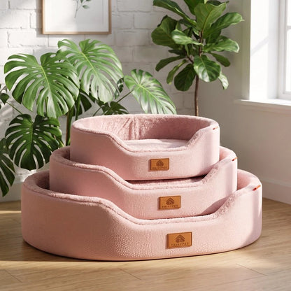 Panier pour chien rose en 3 tailles empilées : S, M et L