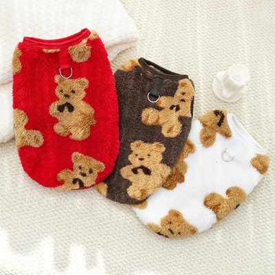 Pulls polaires pour chien rouge, marron et blanc à motif oursons